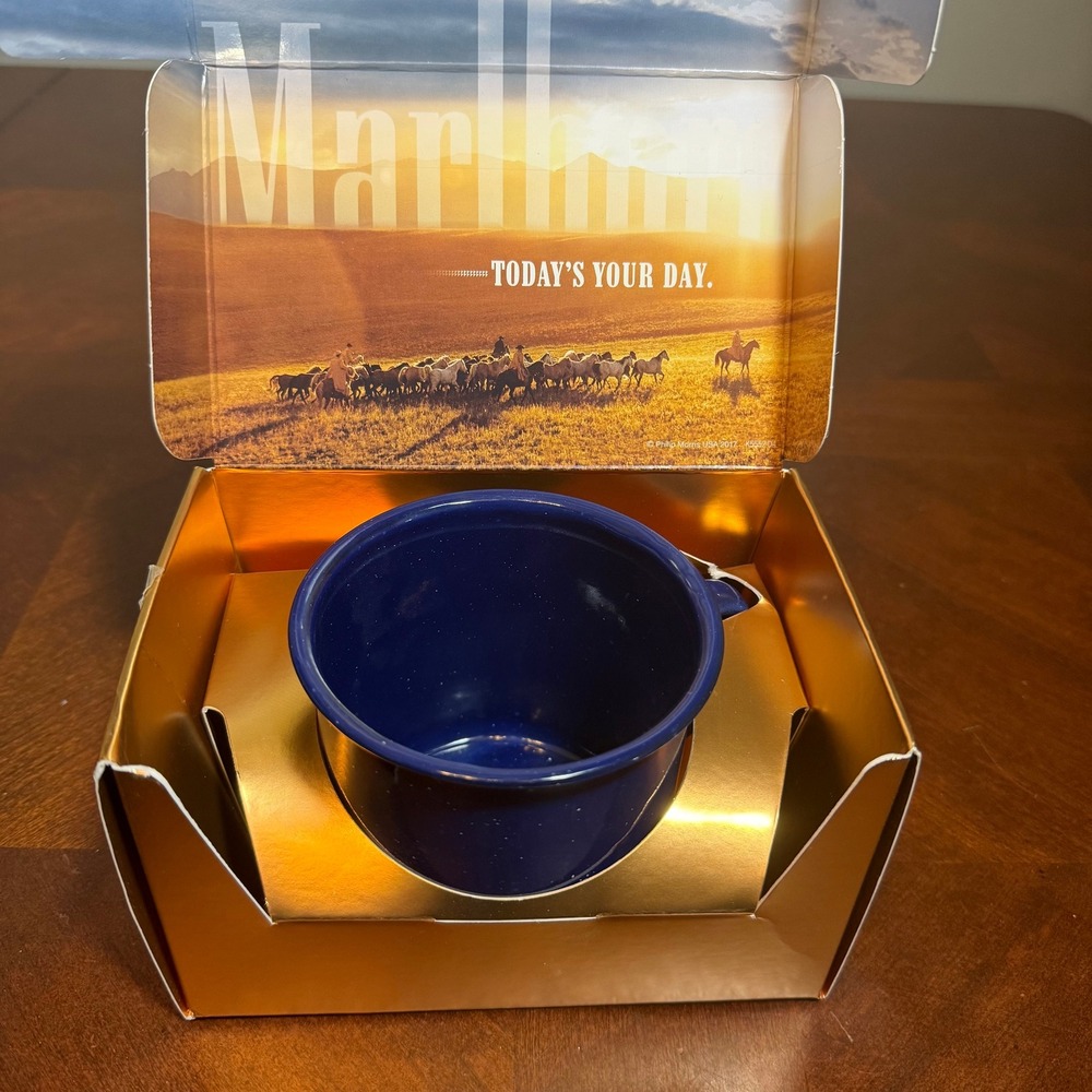 Marlboro Enamel Camp Mug Dark Blue Speckled Coffee Tea‎ Cup Collectible